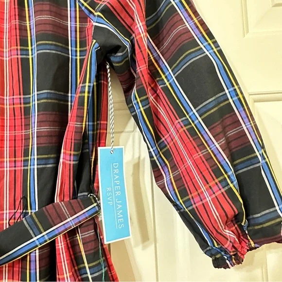 NWT Draper James 3/4 Sleeved Red Plaid Tiered Open Bow Back Dress Size Small - Picture 6 of 10
